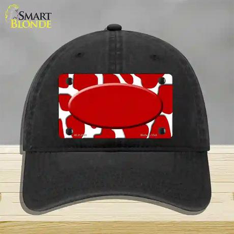 Red White Giraffe Red Center Oval Novelty License Plate Hat Unconstructed Cotton / Black