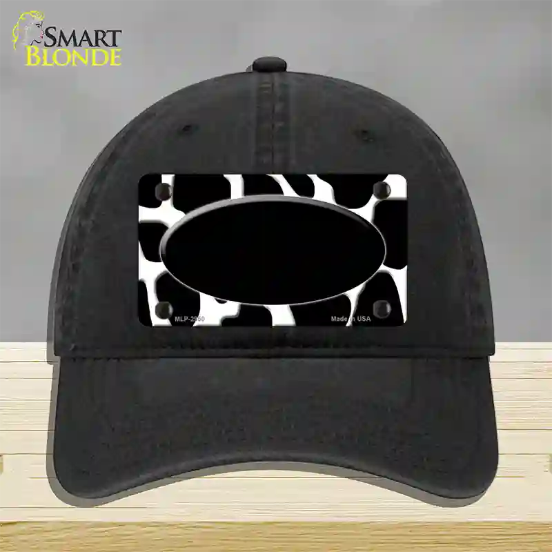 Black White Giraffe Black Center Oval Novelty License Plate Hat Unconstructed Cotton / Black