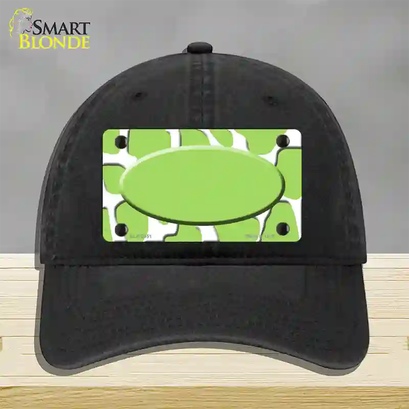 Lime Green White Giraffe Lime Green Center Oval Novelty License Plate Hat Unconstructed Cotton / Black