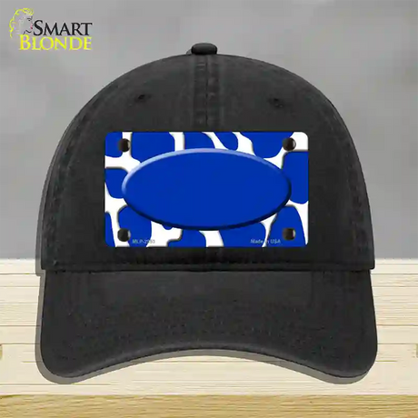 Blue White Giraffe Blue Center Oval Novelty License Plate Hat Unconstructed Cotton / Black