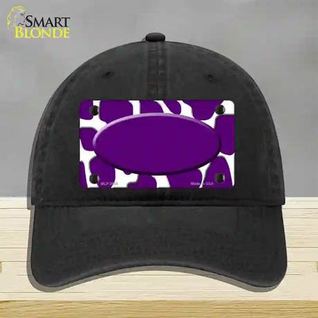 Purple White Giraffe Purple Center Oval Novelty License Plate Hat Unconstructed Cotton / Black