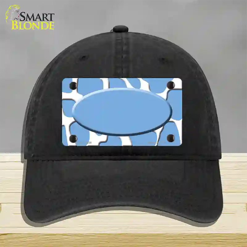 Light Blue White Giraffe Light Blue Center Oval Novelty License Plate Hat Unconstructed Cotton / Black