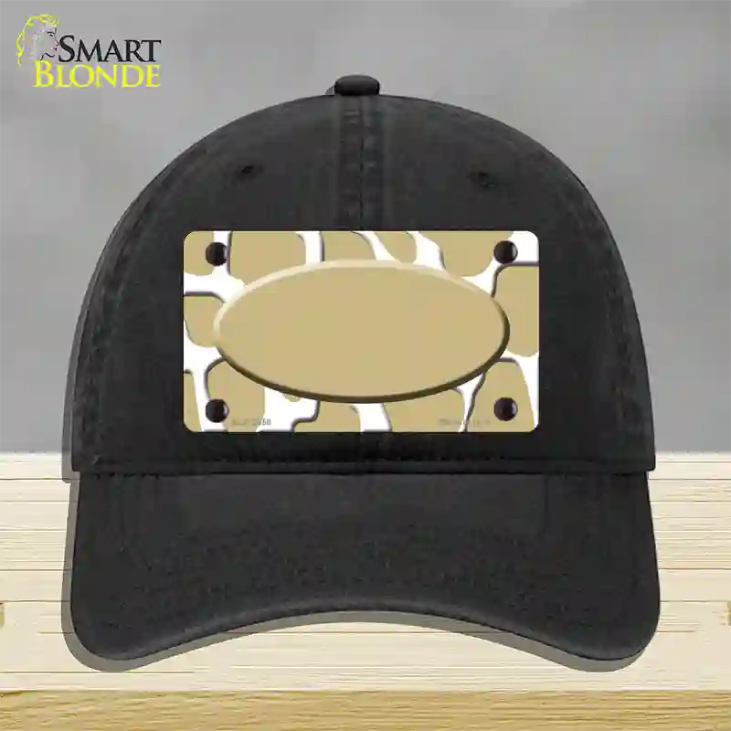 Gold White Giraffe Gold Center Oval Novelty License Plate Hat Unconstructed Cotton / Black