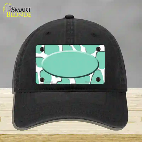 Mint White Giraffe Mint Center Oval Novelty License Plate Hat Unconstructed Cotton / Black