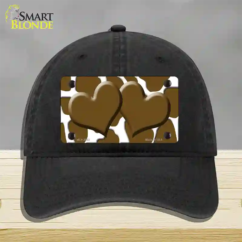 Brown White Giraffe Brown Centered Hearts Novelty License Plate Hat Unconstructed Cotton / Black