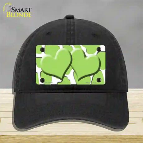 Lime Green White Giraffe Lime Green Centered Hearts Novelty License Plate Hat Unconstructed Cotton / Black