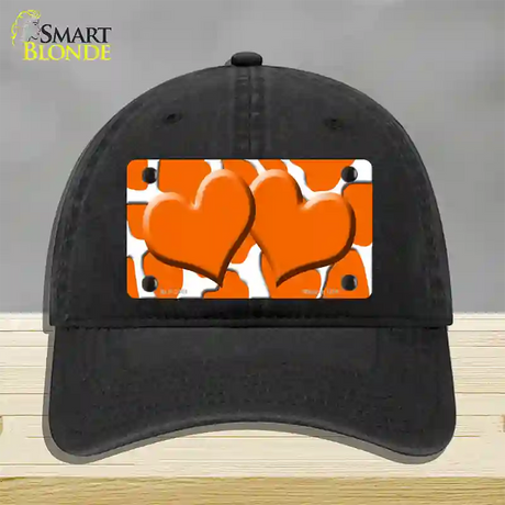 Orange White Giraffe Orange Centered Hearts Novelty License Plate Hat Unconstructed Cotton / Black