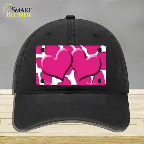 Pink White Giraffe Pink Centered Hearts Novelty License Plate Hat Unconstructed Cotton / Black