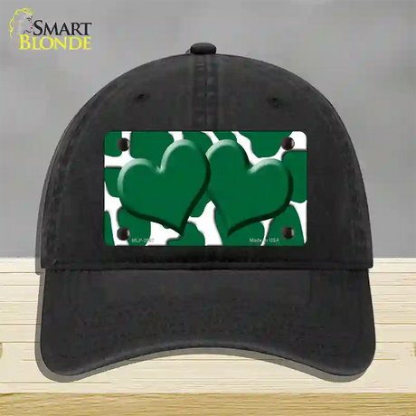 Green White Giraffe Green Centered Hearts Novelty License Plate Hat Unconstructed Cotton / Black