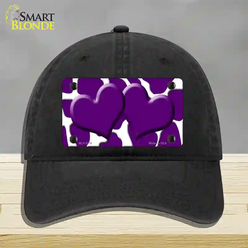 Purple White Giraffe Purple Centered Hearts Novelty License Plate Hat Unconstructed Cotton / Black