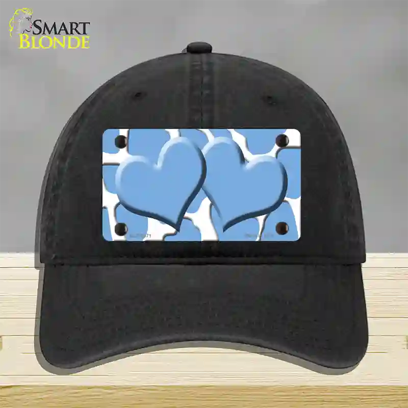 Light Blue White Giraffe Light Blue Centered Hearts Novelty License Plate Hat Unconstructed Cotton / Black