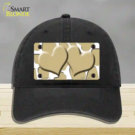 Gold White Giraffe Gold Centered Hearts Novelty License Plate Hat Unconstructed Cotton / Black