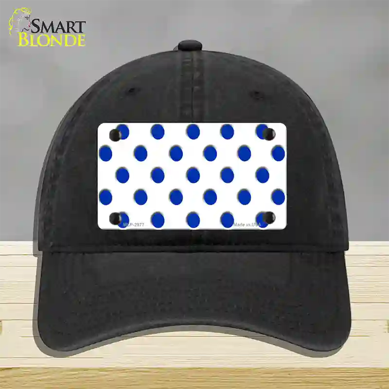 Blue White Polka Dot Novelty License Plate Hat Unconstructed Cotton / Black