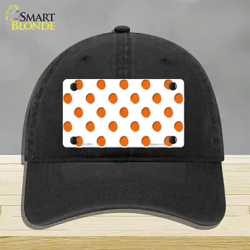 Orange White Polka Dot Novelty License Plate Hat Unconstructed Cotton / Black