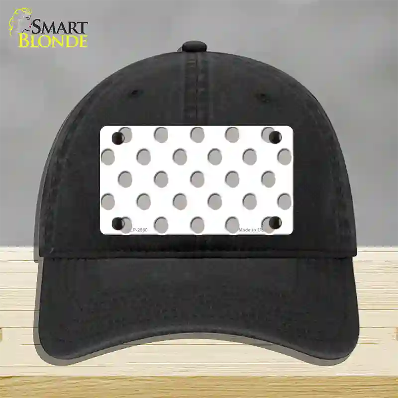 Grey White Polka Dot Novelty License Plate Hat Unconstructed Cotton / Black