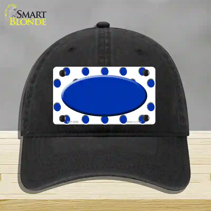 Blue White Polka Dot Blue Center Oval Novelty License Plate Hat Unconstructed Cotton / Black