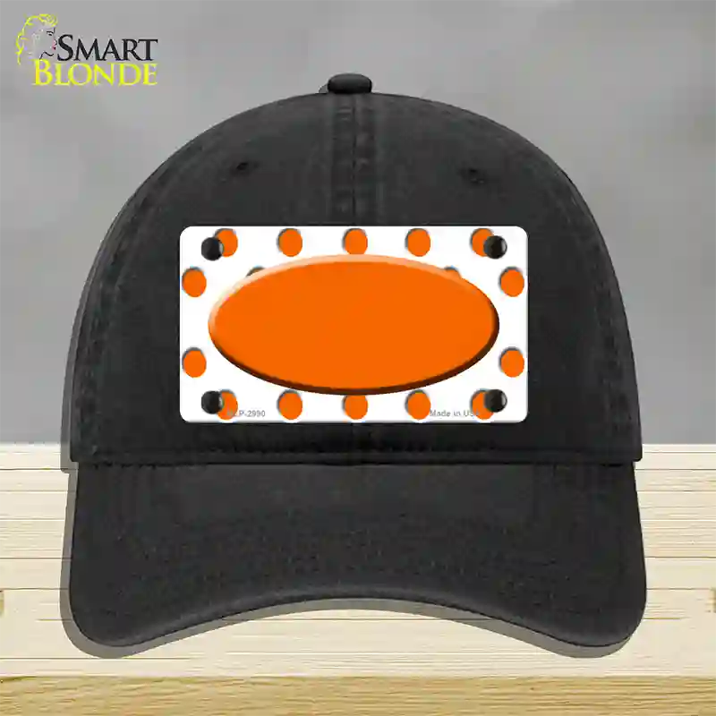 Orange White Polka Dot Orange Center Oval Novelty License Plate Hat Unconstructed Cotton / Black