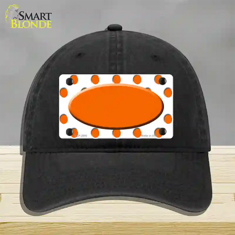 Orange White Polka Dot Orange Center Oval Novelty License Plate Hat Unconstructed Cotton / Black