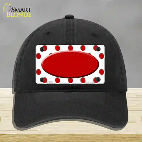 Red White Polka Dot Red Center Oval Novelty License Plate Hat Unconstructed Cotton / Black