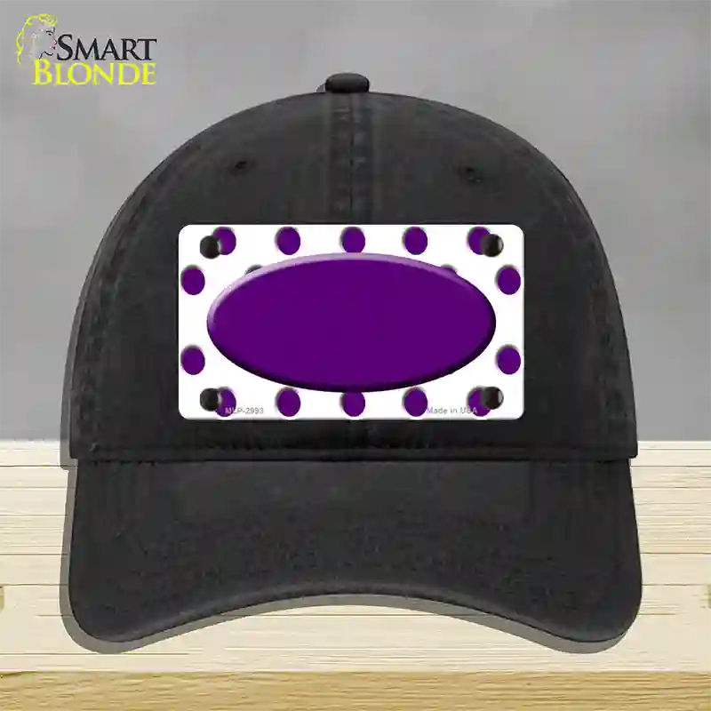 Purple White Polka Dot Purple Center Oval Novelty License Plate Hat Unconstructed Cotton / Black