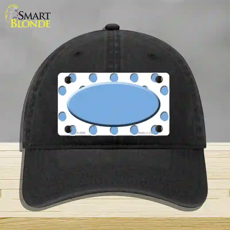 Light Blue White Polka Dot Light Blue Center Oval Novelty License Plate Hat Unconstructed Cotton / Black