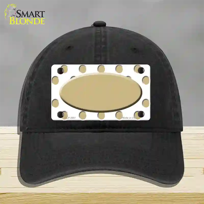 Gold White Polka Dot Gold Center Oval Novelty License Plate Hat Unconstructed Cotton / Black