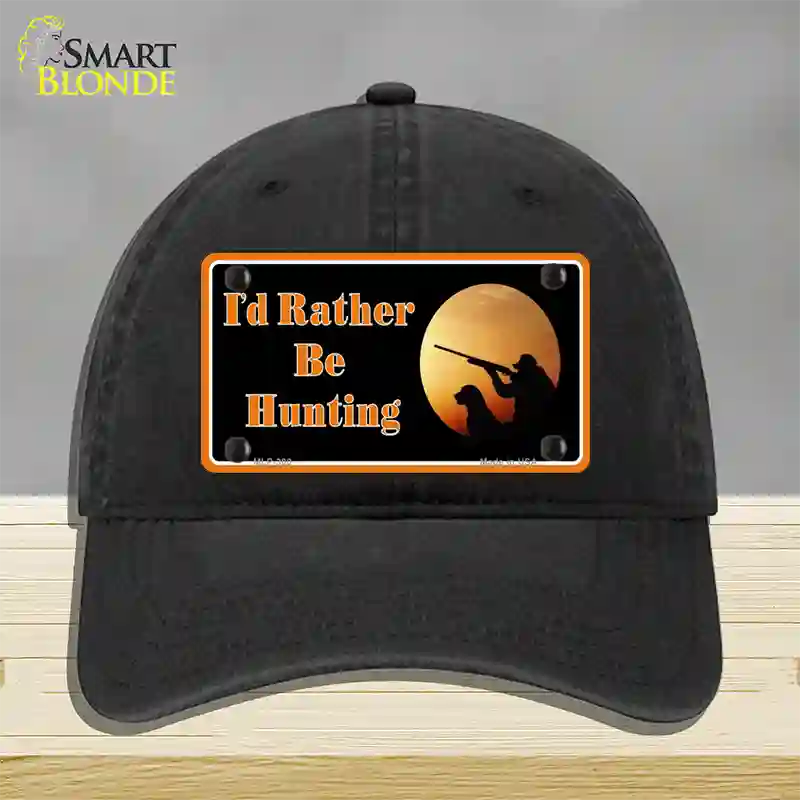 Id Rather Be Hunting Novelty License Plate Hat Unconstructed Cotton / Black