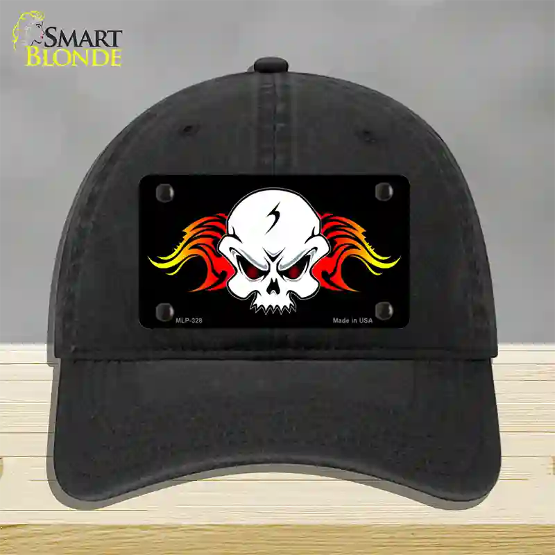 Skull Flame Novelty License Plate Hat Unconstructed Cotton / Black