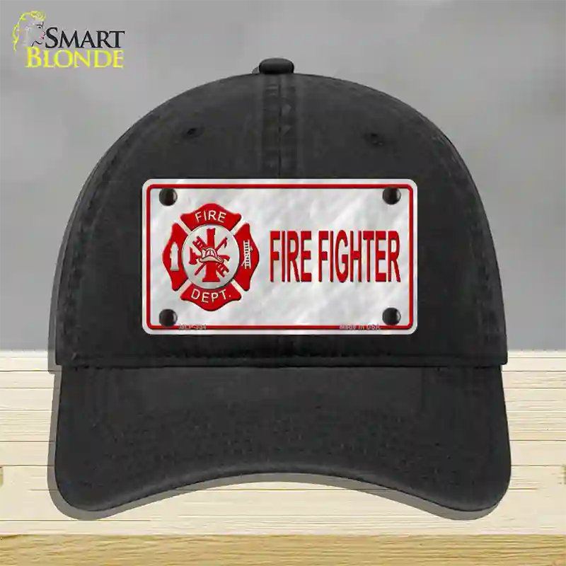 Firefighter Badge Novelty License Plate Hat Unconstructed Cotton / Black