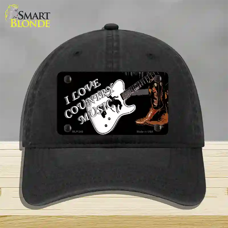 I Love Country Music Novelty License Plate Hat Unconstructed Cotton / Black