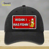 Wishin I Was Fishin Red Novelty License Plate Hat Unconstructed Cotton / Black