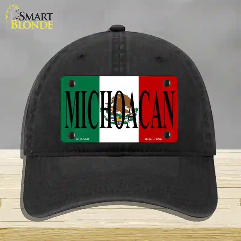 Michoacan Mexico Flag Novelty License Plate Hat Unconstructed Cotton / Black