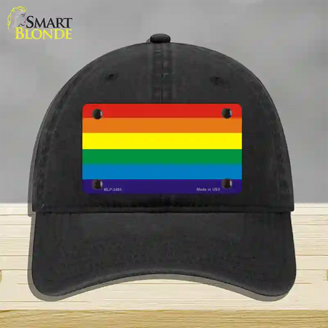 Rainbow Flag Novelty License Plate Hat Unconstructed Cotton / Black