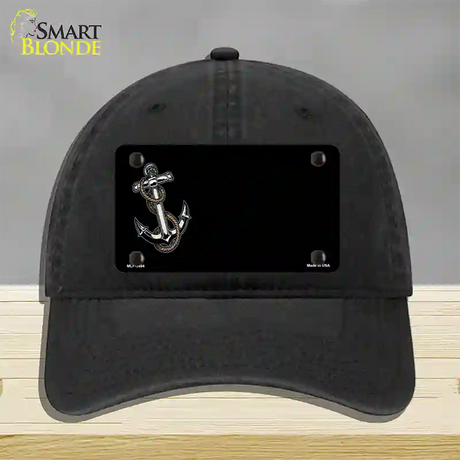 Anchor Offset Novelty License Plate Hat Unconstructed Cotton / Black