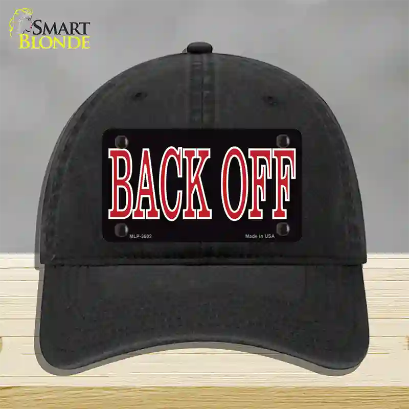 Back Off Black Novelty License Plate Hat Unconstructed Cotton / Black