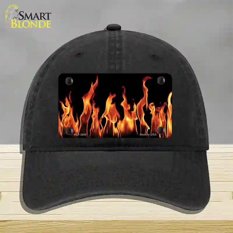 Flames Customizable Novelty License Plate Hat Unconstructed Cotton / Black