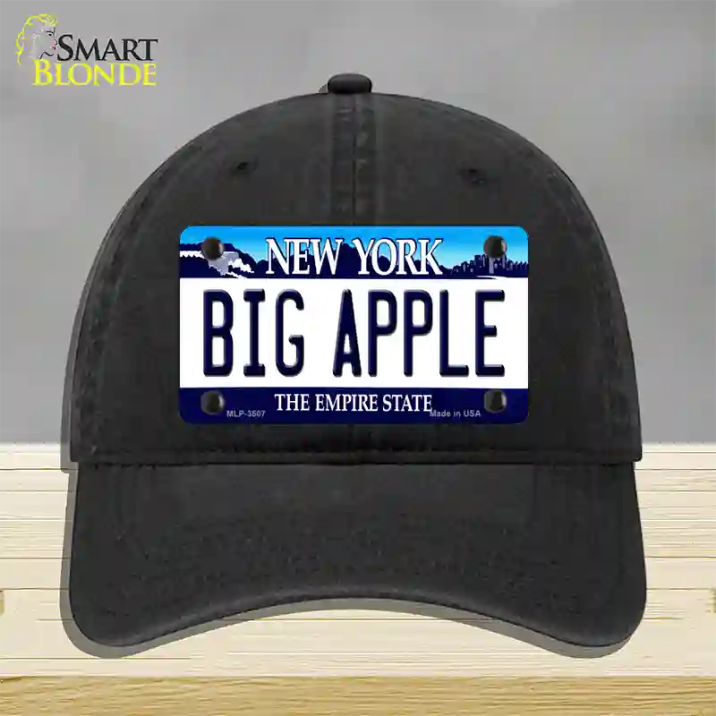 Big Apple New York Novelty License Plate Hat Unconstructed Cotton / Black