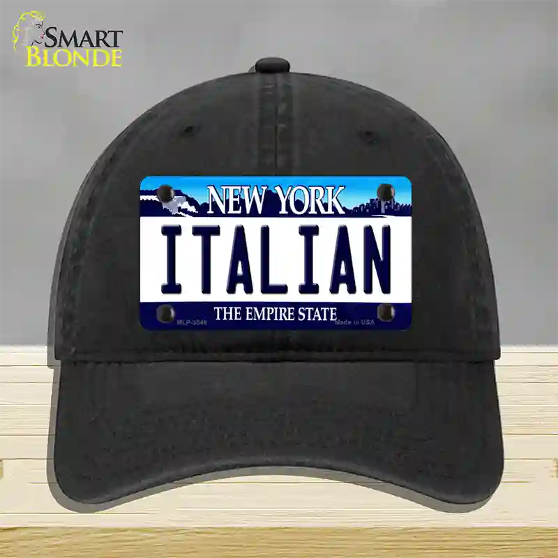 Italian New York Novelty License Plate Hat Unconstructed Cotton / Black