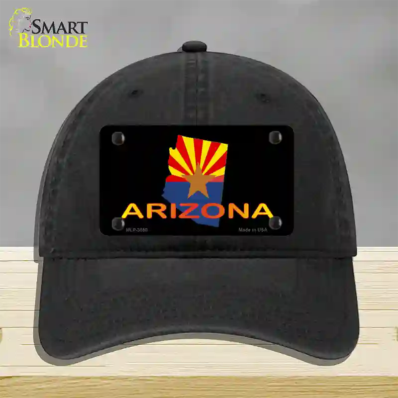 Arizona Flag Filled State Outline Novelty License Plate Hat Unconstructed Cotton / Black