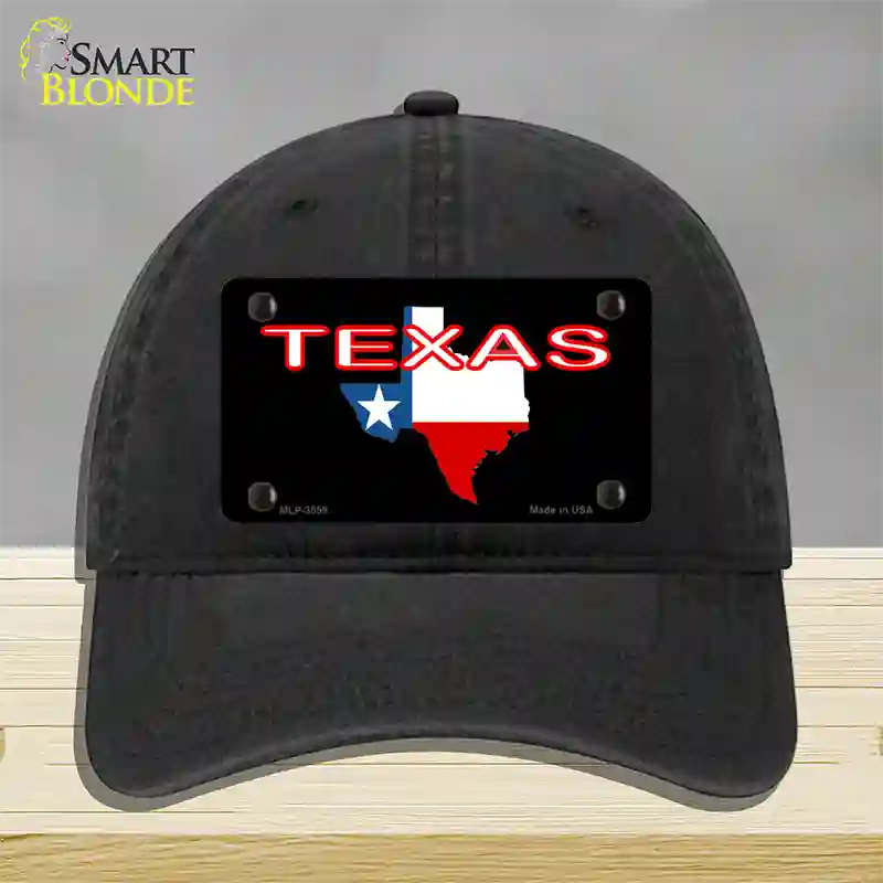 Texas Filled State Flag Novelty License Plate Hat Unconstructed Cotton / Black