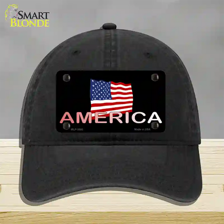 American Flag Black Novelty License Plate Hat Unconstructed Cotton / Black