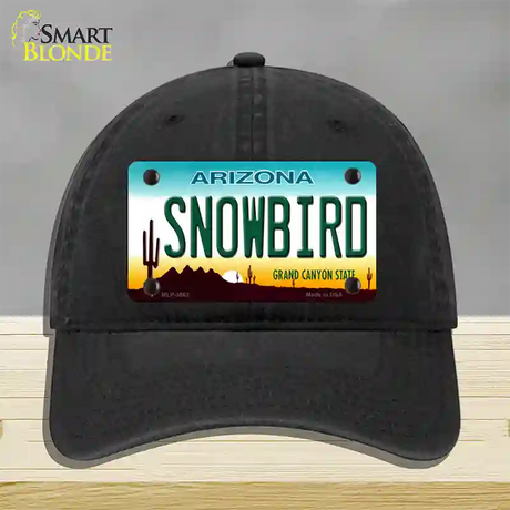 Snowbird Arizona Novelty License Plate Hat Unconstructed Cotton / Black