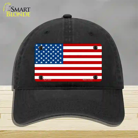 American Flag Novelty License Plate Hat Unconstructed Cotton / Black