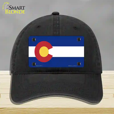 Colorado State Flag Novelty License Plate Hat Unconstructed Cotton / Black