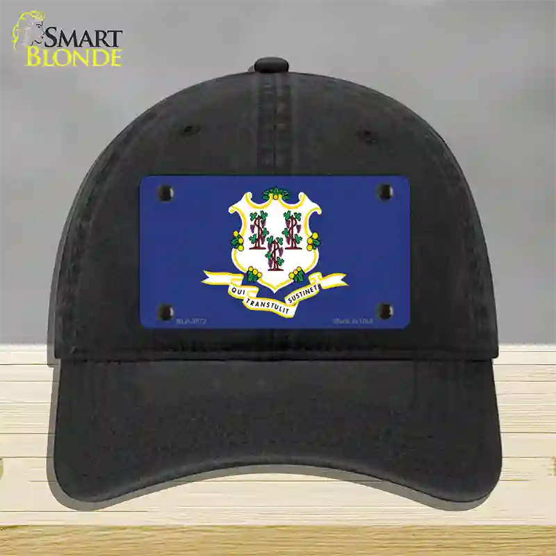 Connecticut State Flag Novelty License Plate Hat Unconstructed Cotton / Black