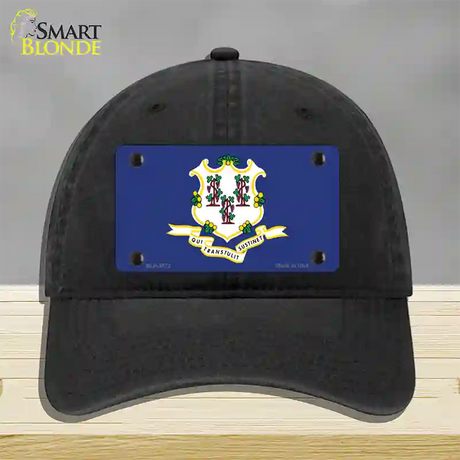 Connecticut State Flag Novelty License Plate Hat Unconstructed Cotton / Black