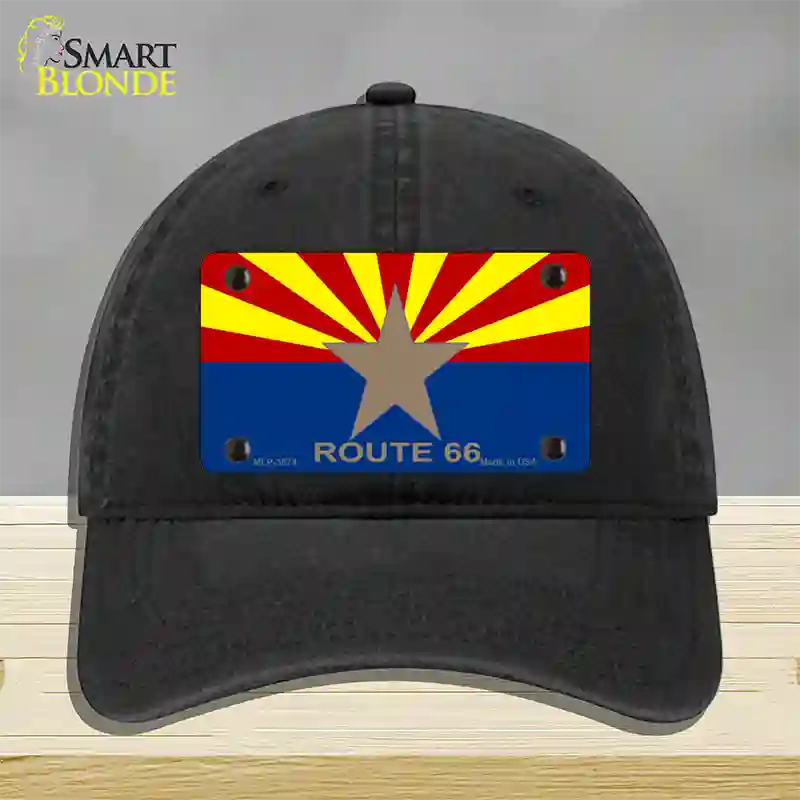 Arizona Flag with Route 66 Novelty License Plate Hat Unconstructed Cotton / Black