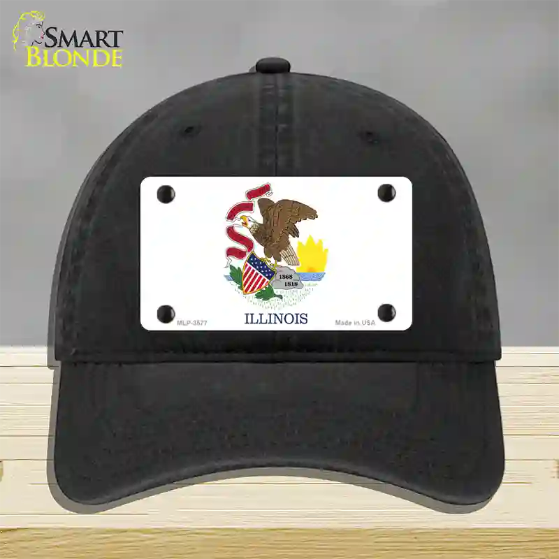 Illinois State Flag Novelty License Plate Hat Unconstructed Cotton / Black