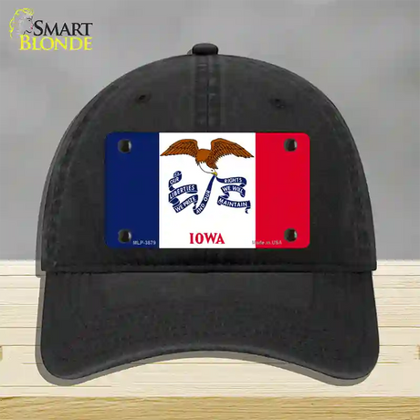 Iowa State Flag Novelty License Plate Hat Unconstructed Cotton / Black