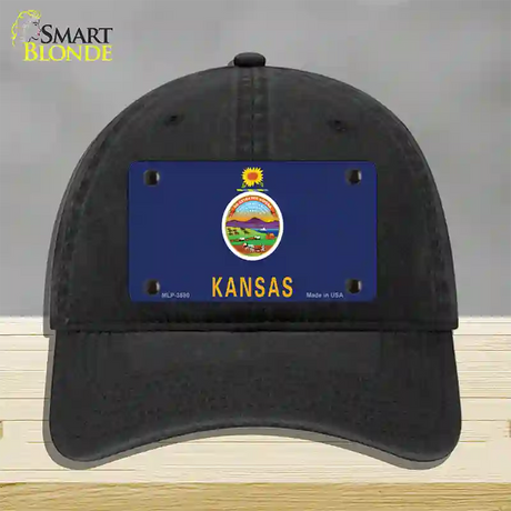 Kansas State Flag Novelty License Plate Hat Unconstructed Cotton / Black